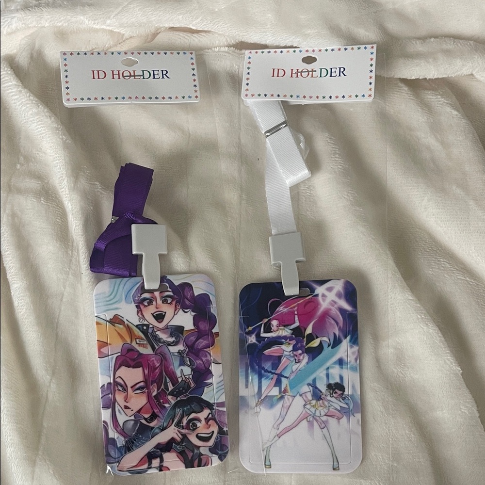 K-pop demon hunters Anime ID Holders with Purple and White Straps nwt